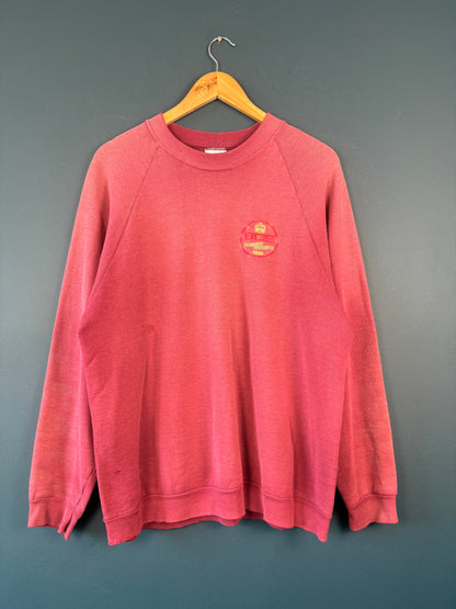 Vintage 80s Salmon Pink Sun Faded Henley Sweatshirt (L)