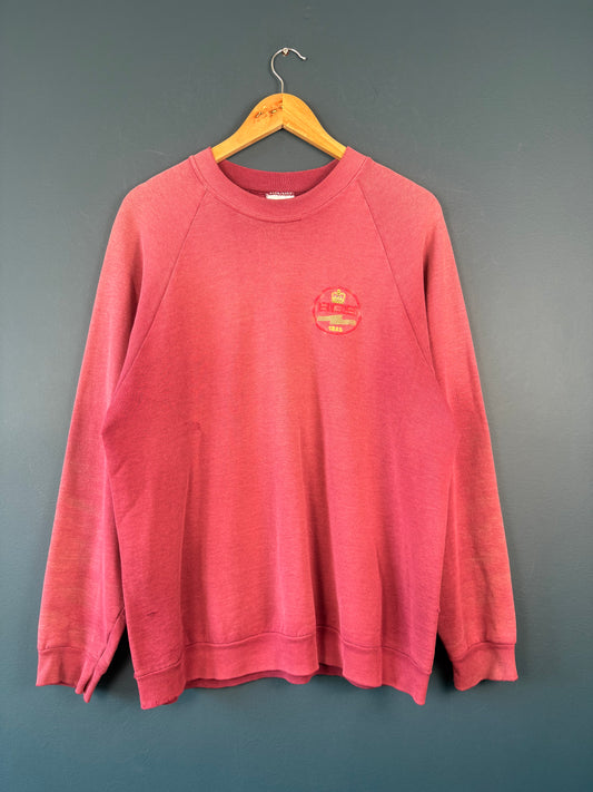 Vintage 80s Salmon Pink Sun Faded Henley Sweatshirt (L)