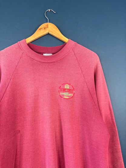 Vintage 80s Salmon Pink Sun Faded Henley Sweatshirt (L)