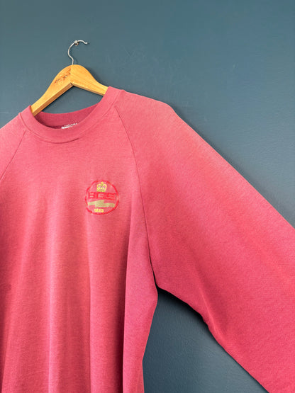 Vintage 80s Salmon Pink Sun Faded Henley Sweatshirt (L)