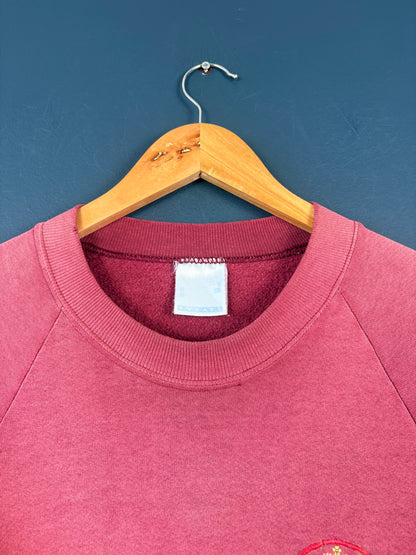 Vintage 80s Salmon Pink Sun Faded Henley Sweatshirt (L)