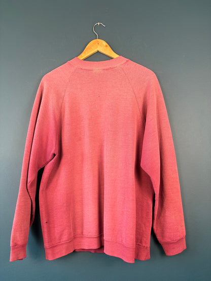 Vintage 80s Salmon Pink Sun Faded Henley Sweatshirt (L)