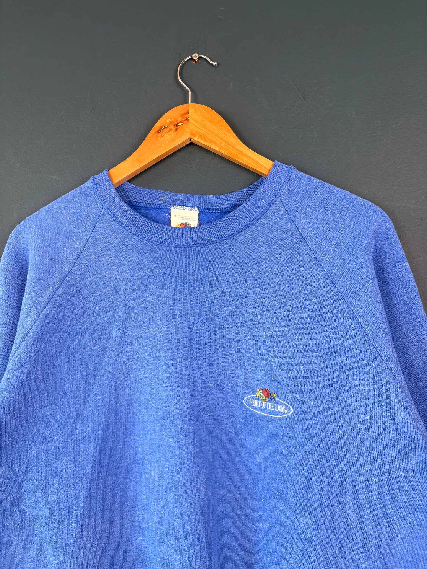 Vintage 80s Fruit of the Loom Marble Blue Henley Sweatshirt (M)