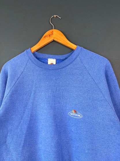 Vintage 80s Fruit of the Loom Marble Blue Henley Sweatshirt (M)