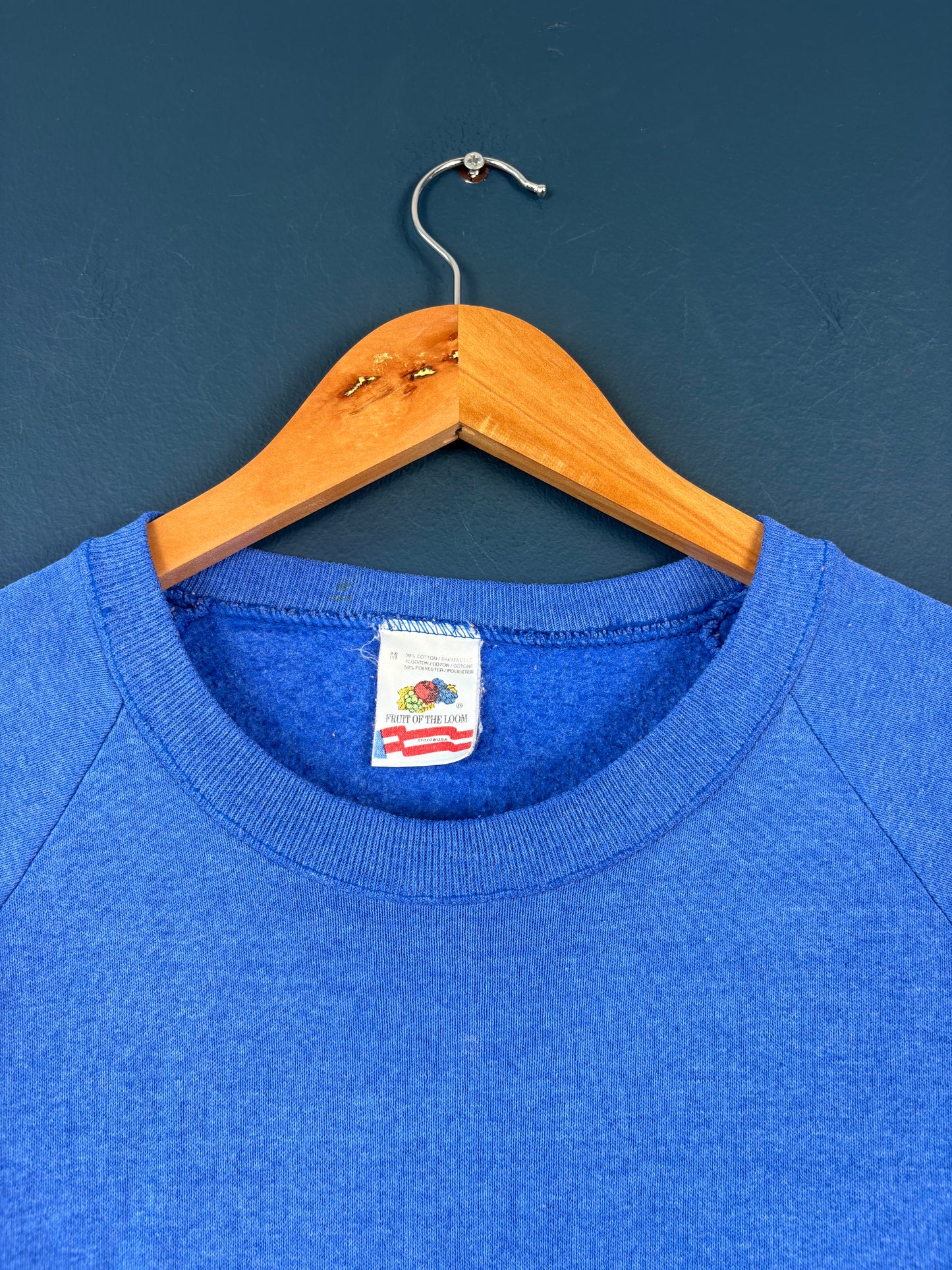 Vintage 80s Fruit of the Loom Marble Blue Henley Sweatshirt (M)