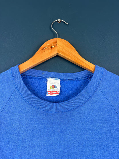Vintage 80s Fruit of the Loom Marble Blue Henley Sweatshirt (M)