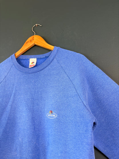 Vintage 80s Fruit of the Loom Marble Blue Henley Sweatshirt (M)