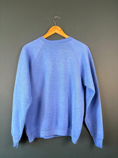 Vintage 80s Fruit of the Loom Marble Blue Henley Sweatshirt (M)