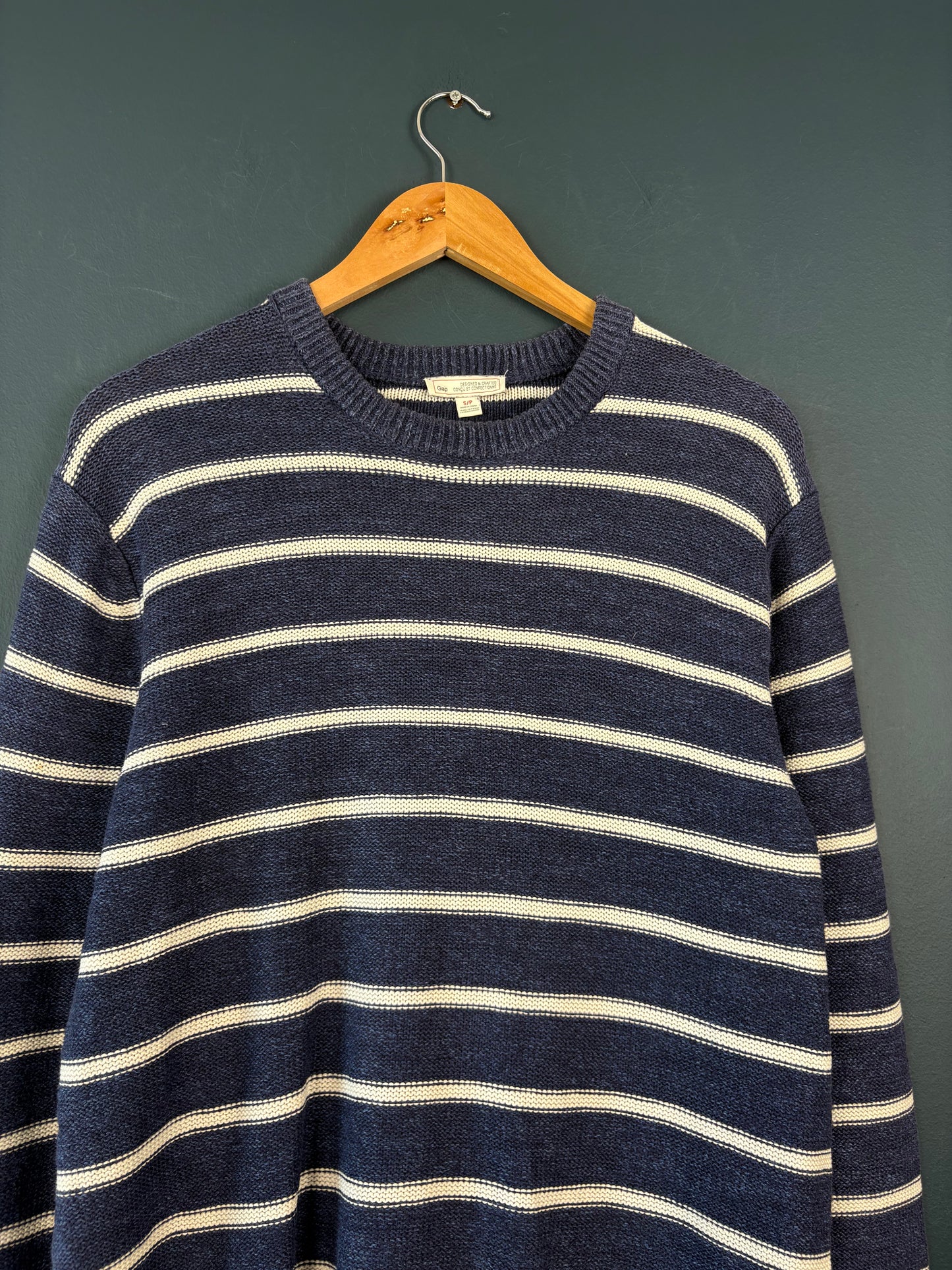 Vintage 90s GAP Navy + White Stripe Knit Jumper (S)