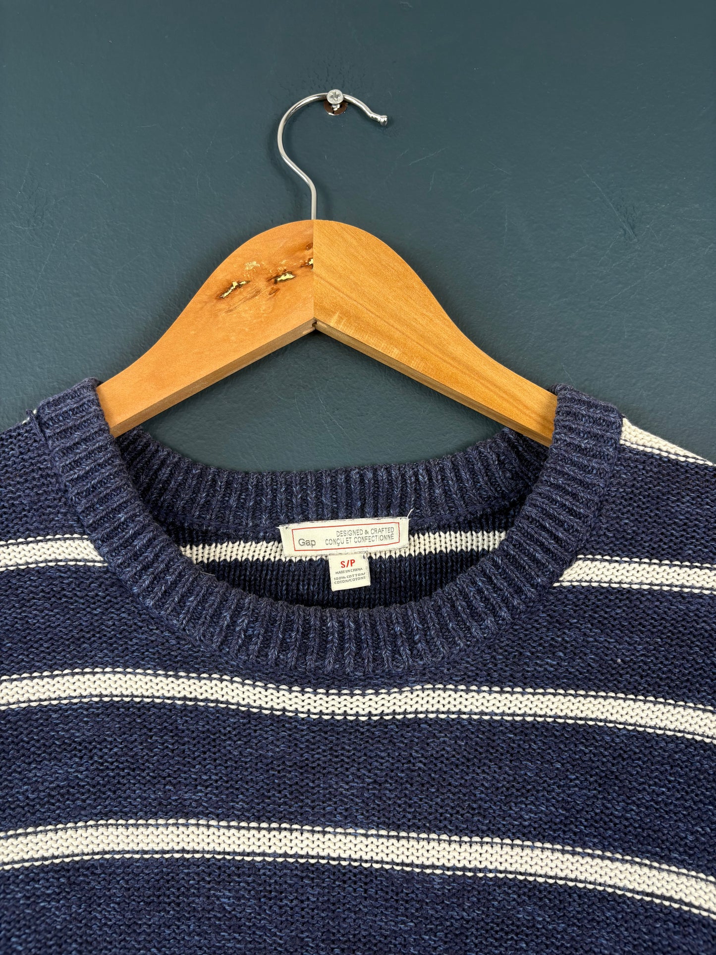 Vintage 90s GAP Navy + White Stripe Knit Jumper (S)