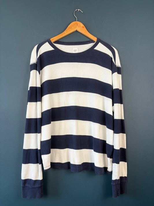 Vintage 90s GAP Navy + White Stripe Knit Jumper (M)