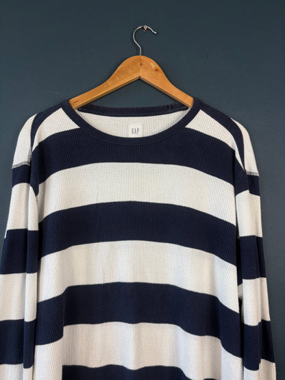 Vintage 90s GAP Navy + White Stripe Knit Jumper (M)