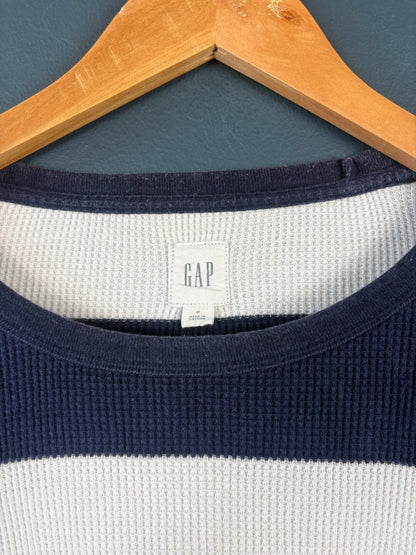 Vintage 90s GAP Navy + White Stripe Knit Jumper (M)