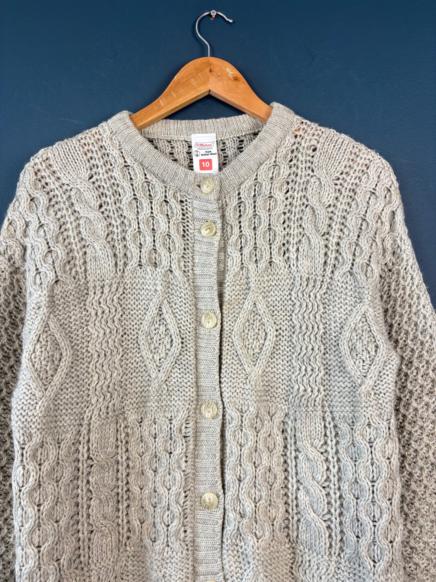 Vintage 90s St. Michaels British Wool Oatmeal Cardigan (wmns 10)