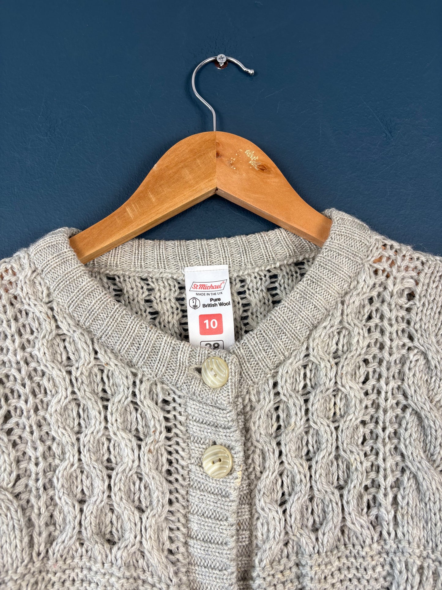 Vintage 90s St. Michaels British Wool Oatmeal Cardigan (wmns 10)
