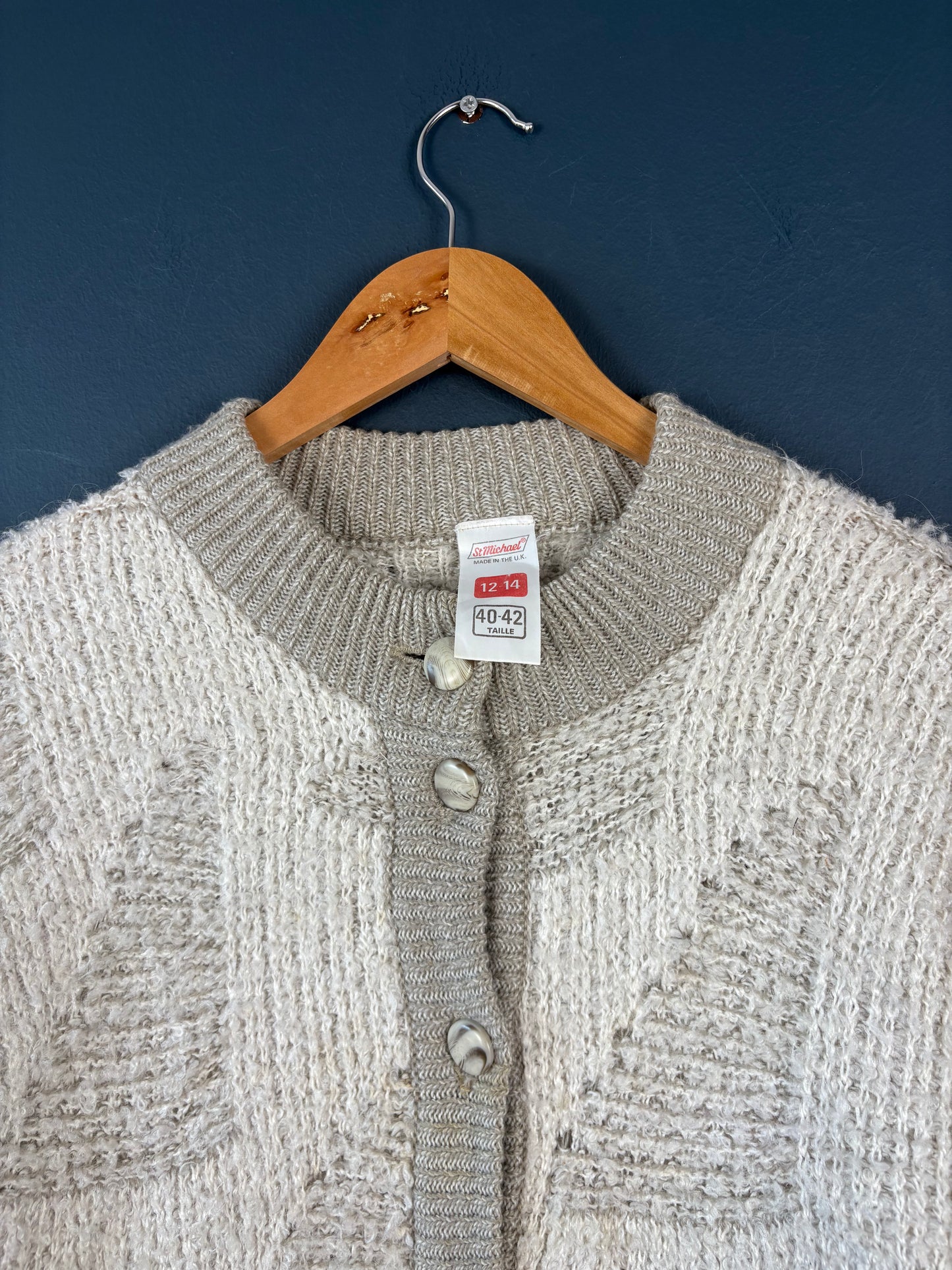 Vintage 90s St. Michaels British Wool Oatmeal Cardigan (wmns 12)