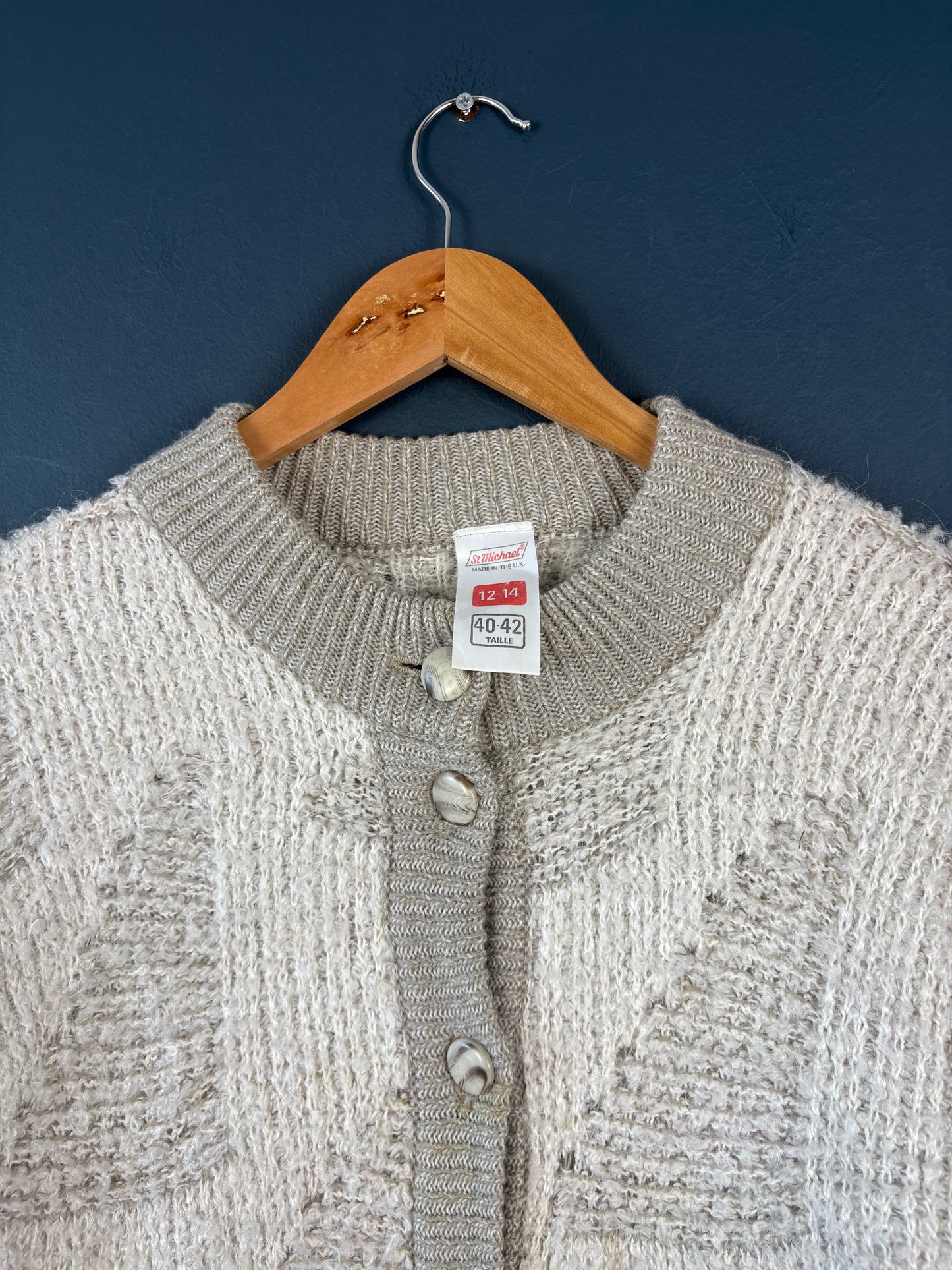 Vintage 90s St. Michaels British Wool Oatmeal Cardigan (wmns 12)