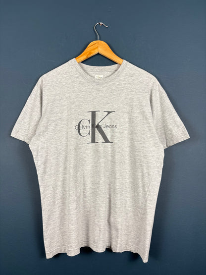 Vintage 90s Calvin Klein Heather Grey Graphic Tee (L)
