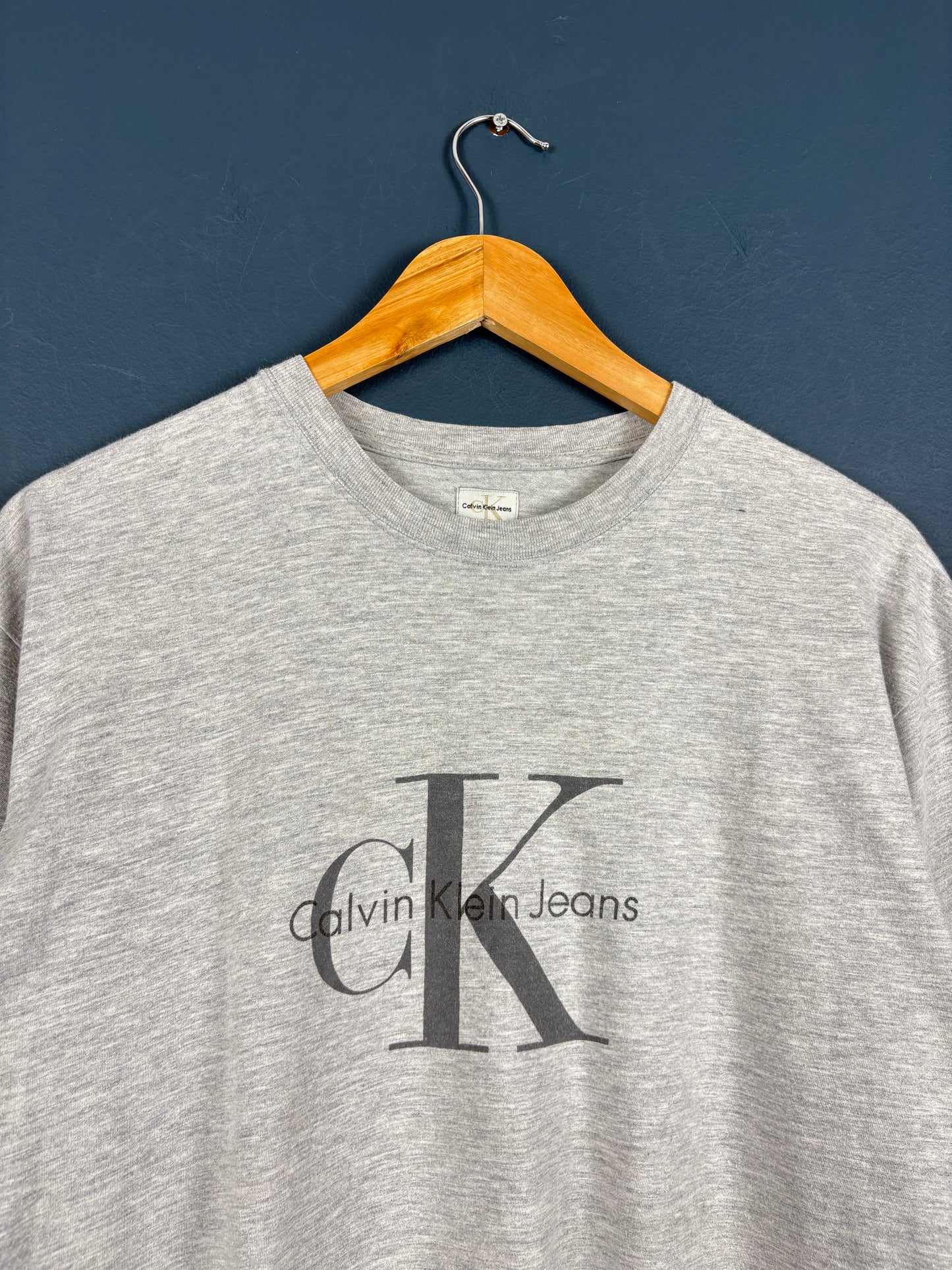 Vintage 90s Calvin Klein Heather Grey Graphic Tee (L)
