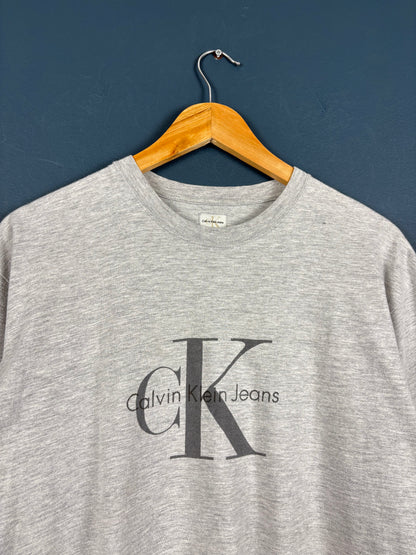 Vintage 90s Calvin Klein Heather Grey Graphic Tee (L)