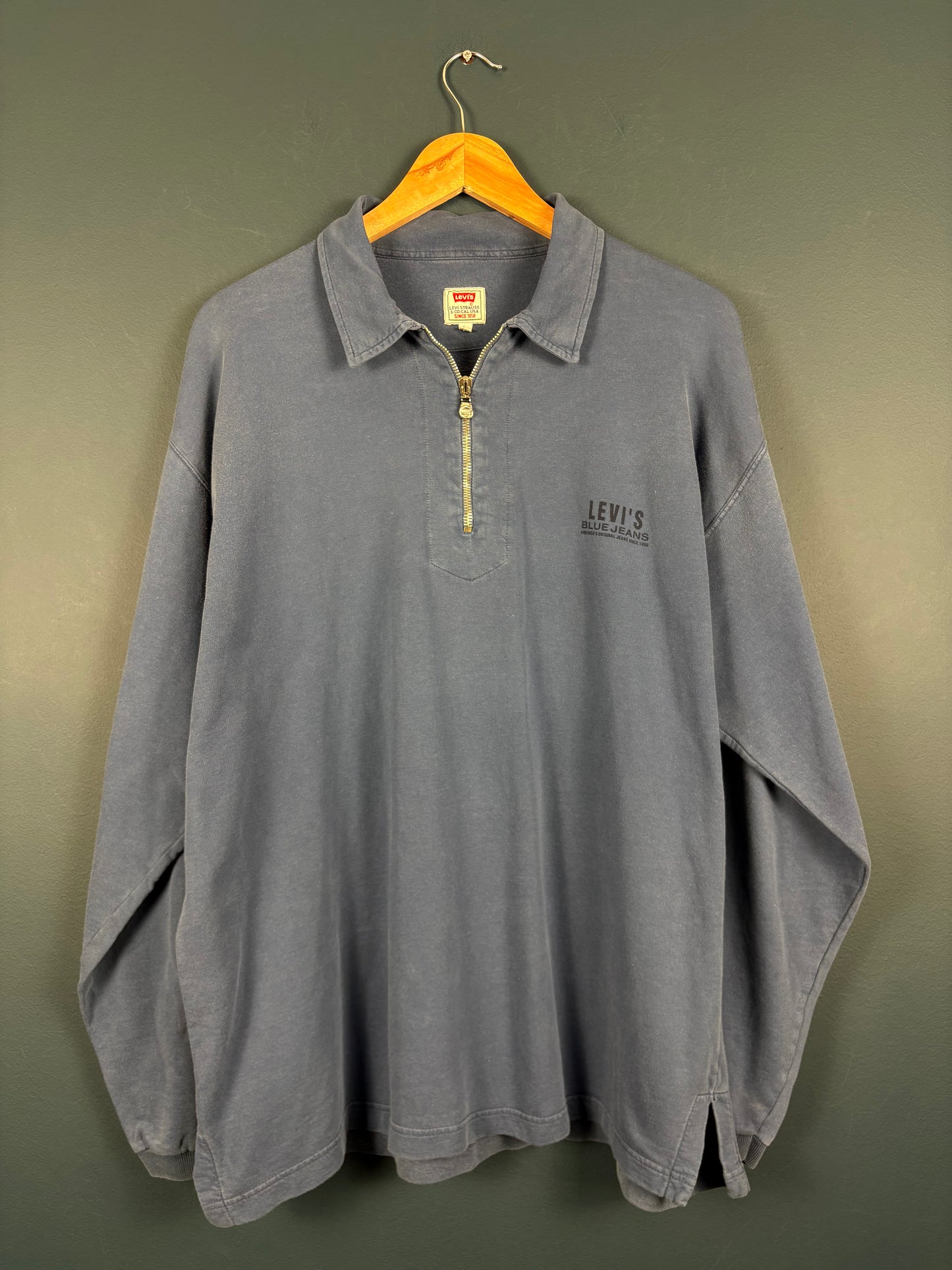 Vintage 90s Levi's Quarter Zip Longsleeve Blue Top (L)