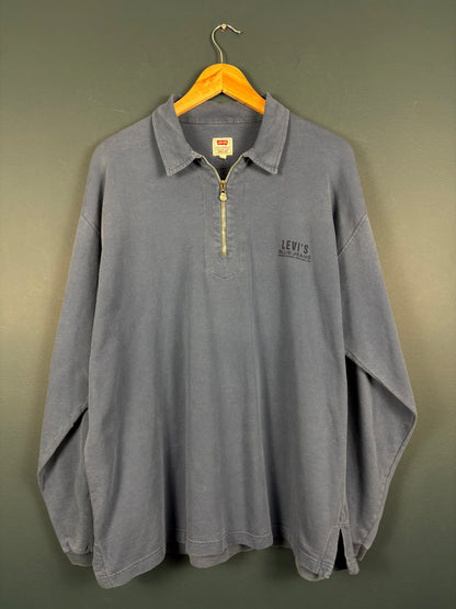 Vintage 90s Levi's Quarter Zip Longsleeve Blue Top (L)