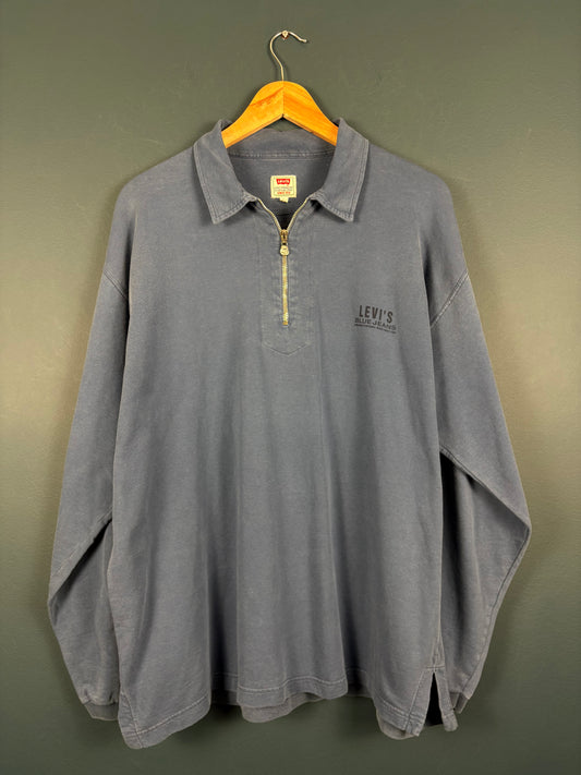 Vintage 90s Levi's Quarter Zip Longsleeve Blue Top (L)