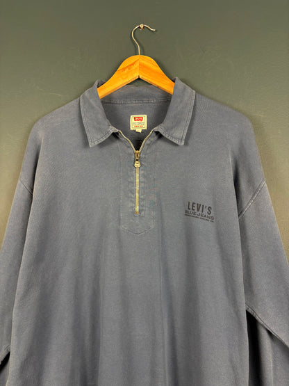Vintage 90s Levi's Quarter Zip Longsleeve Blue Top (L)
