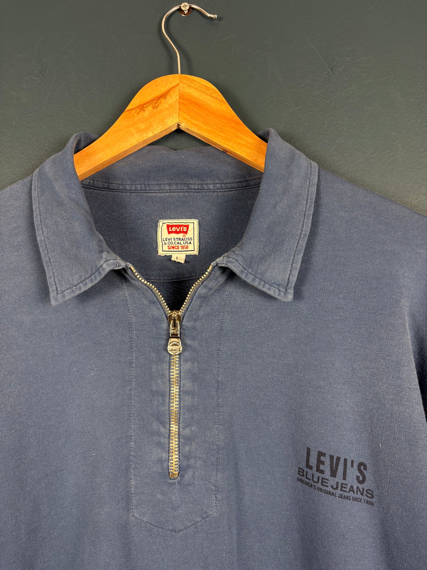 Vintage 90s Levi's Quarter Zip Longsleeve Blue Top (L)