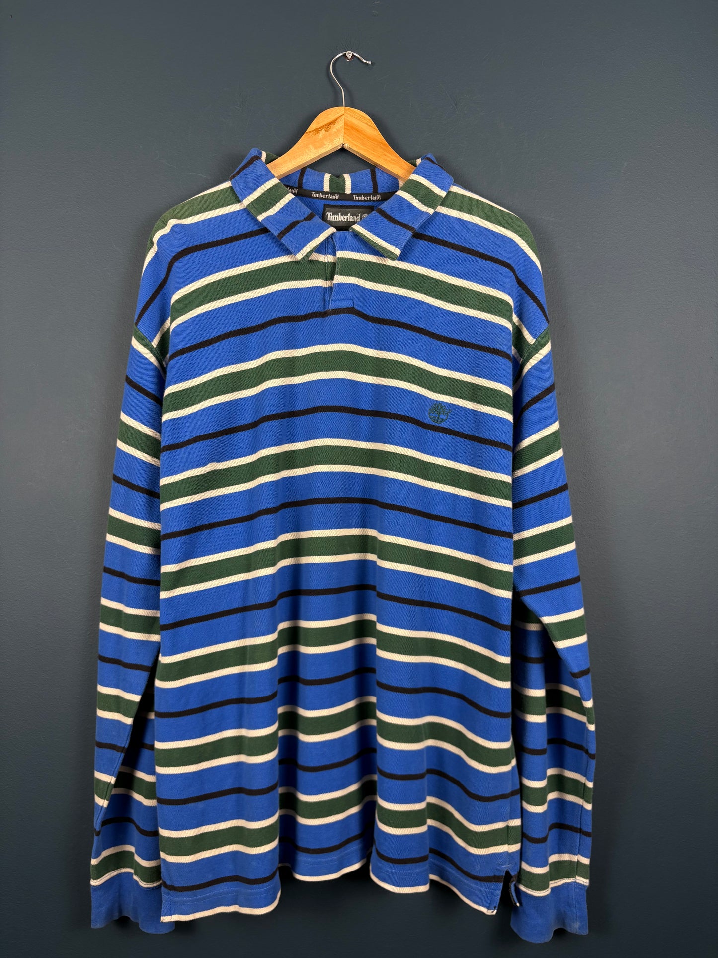 Vintage 90s Timberland Blue Stripe Polo Rugby Top (XL)