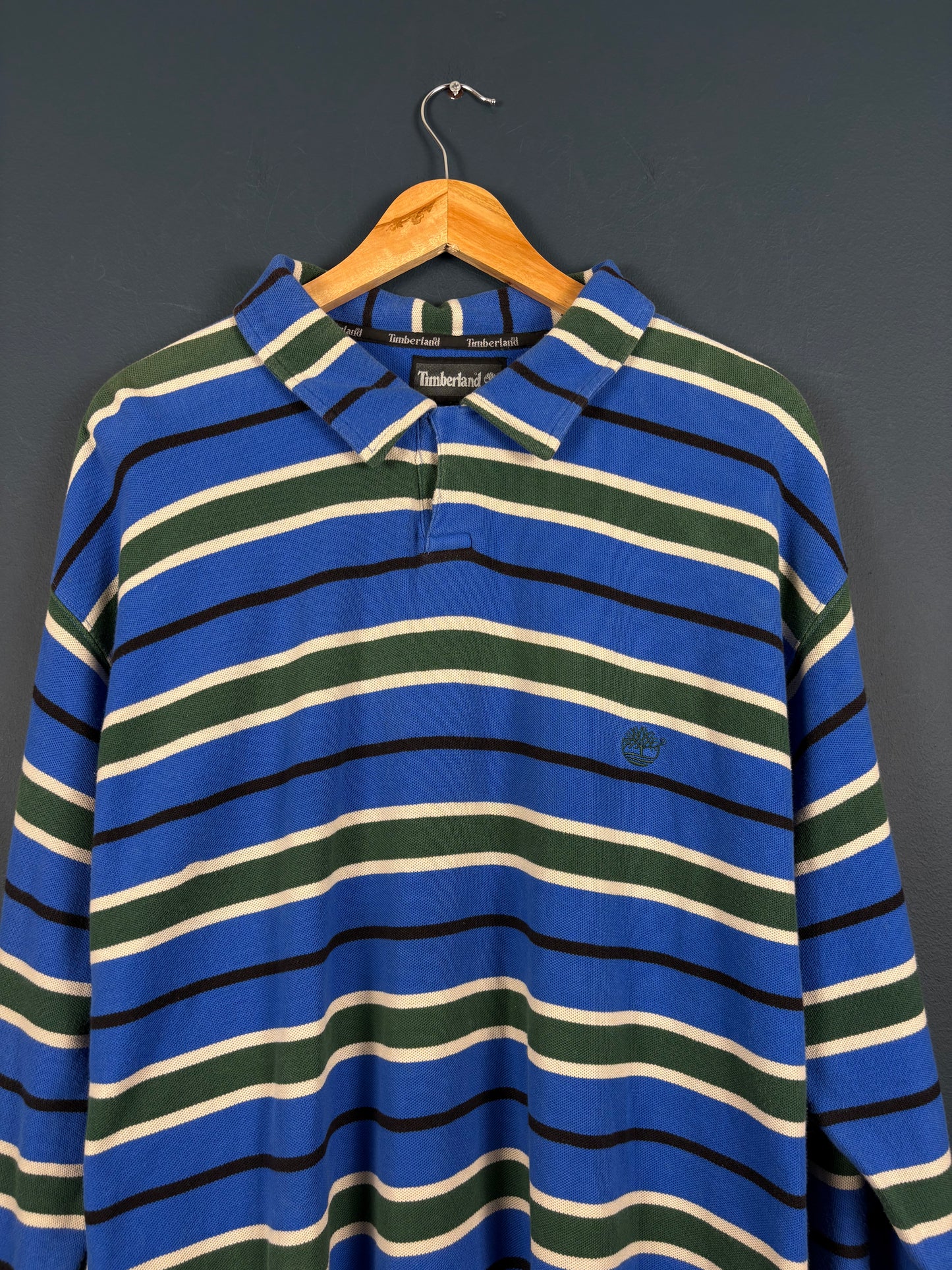 Vintage 90s Timberland Blue Stripe Polo Rugby Top (XL)