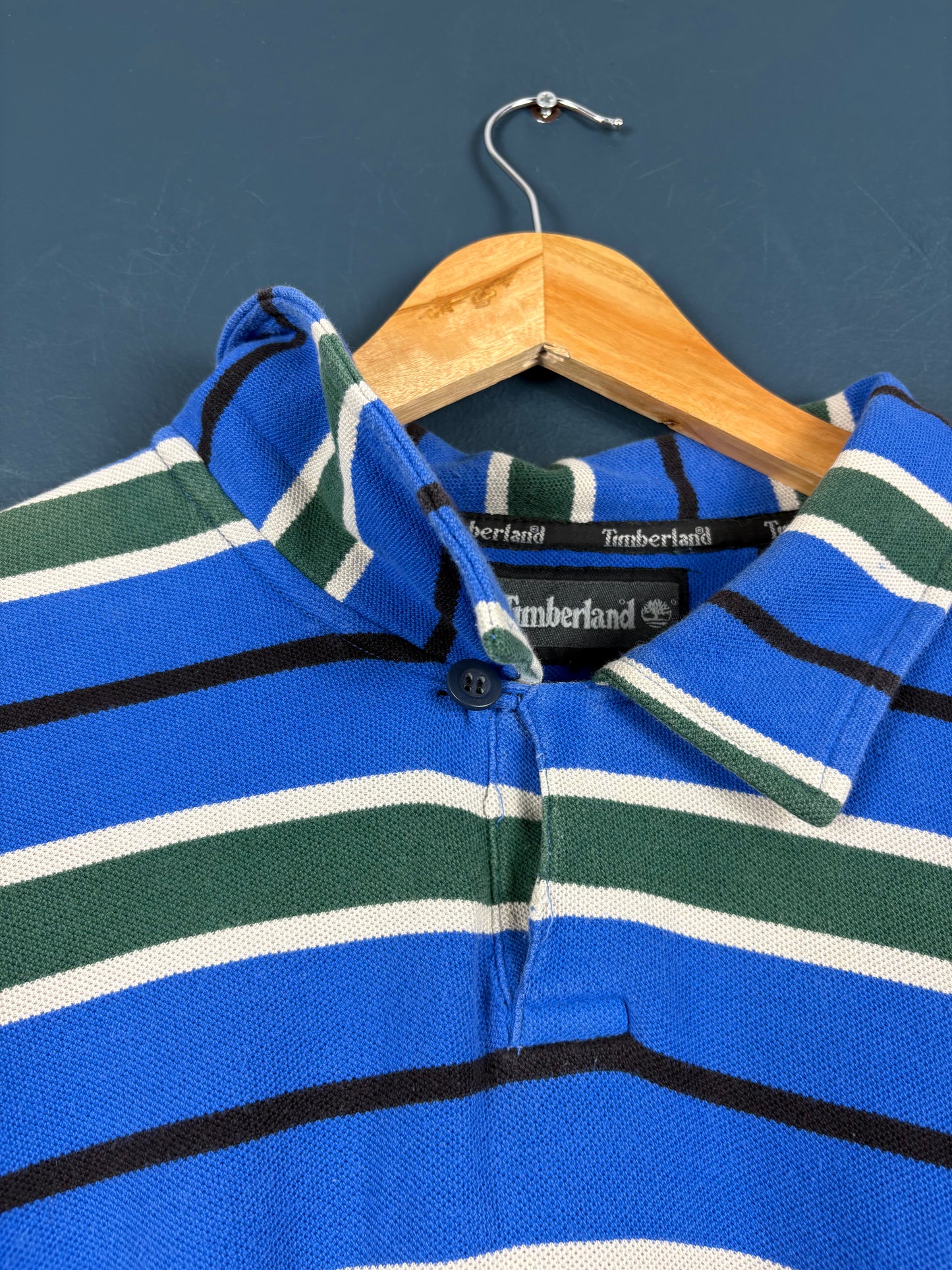 Vintage 90s Timberland Blue Stripe Polo Rugby Top (XL)