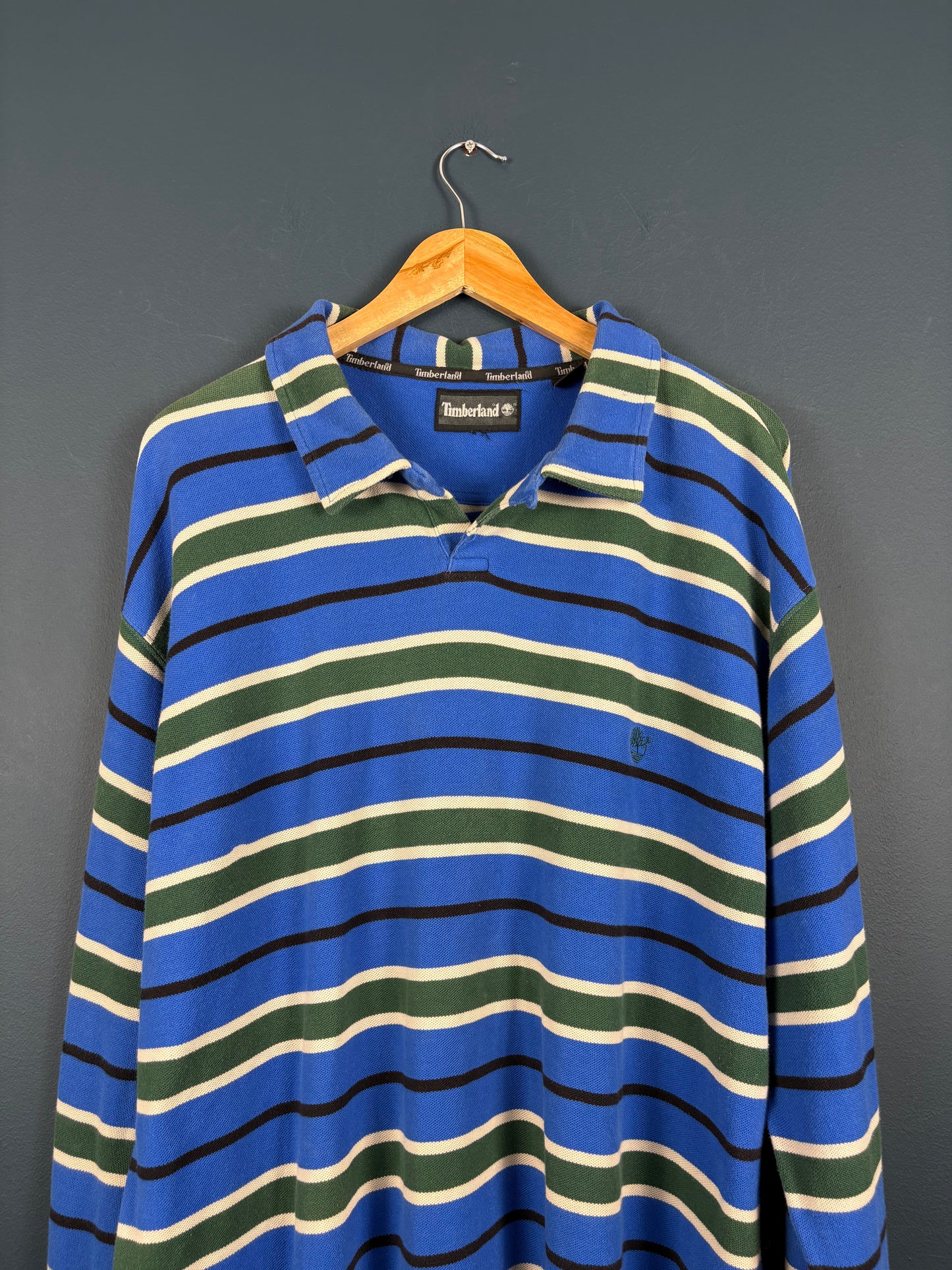 Vintage 90s Timberland Blue Stripe Polo Rugby Top (XL)