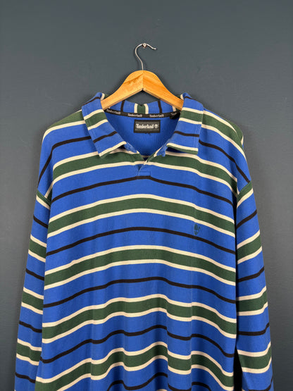 Vintage 90s Timberland Blue Stripe Polo Rugby Top (XL)