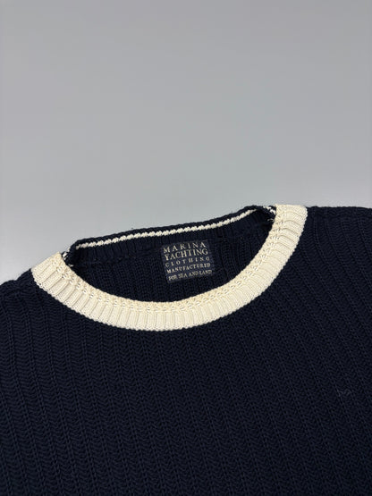 Vintage 1980s Marina Yachting Navy Heavy Knit Jumper (L)