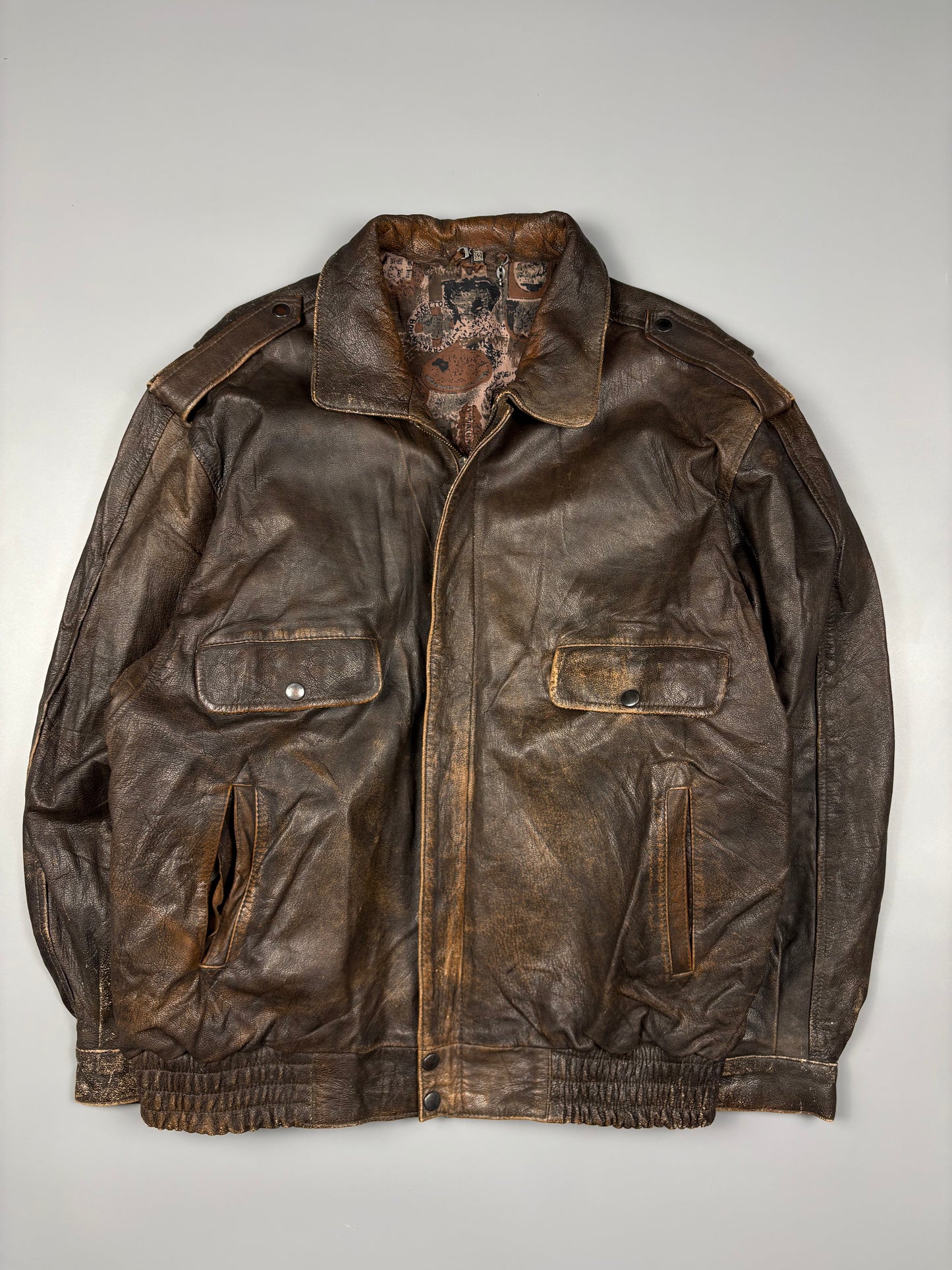 Vintage 1980s 'Out of this World' Embroidered Leather Jacket (L)