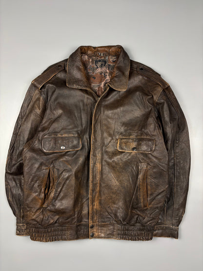 Vintage 1980s 'Out of this World' Embroidered Leather Jacket (L)