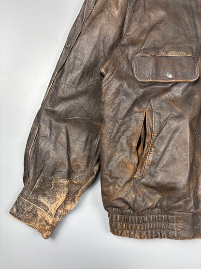 Vintage 1980s 'Out of this World' Embroidered Leather Jacket (L)