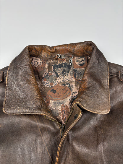 Vintage 1980s 'Out of this World' Embroidered Leather Jacket (L)