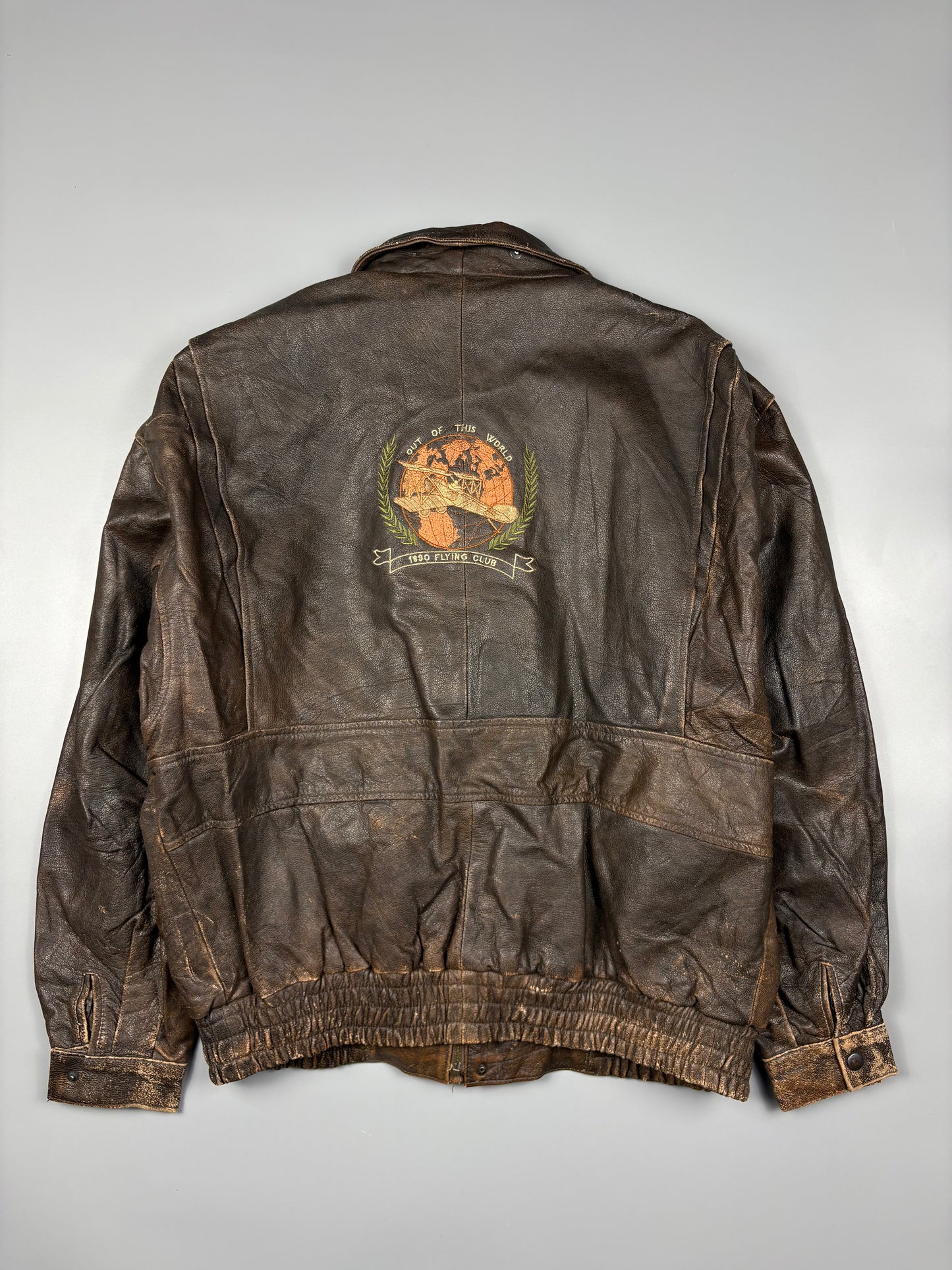 Vintage 1980s 'Out of this World' Embroidered Leather Jacket (L)