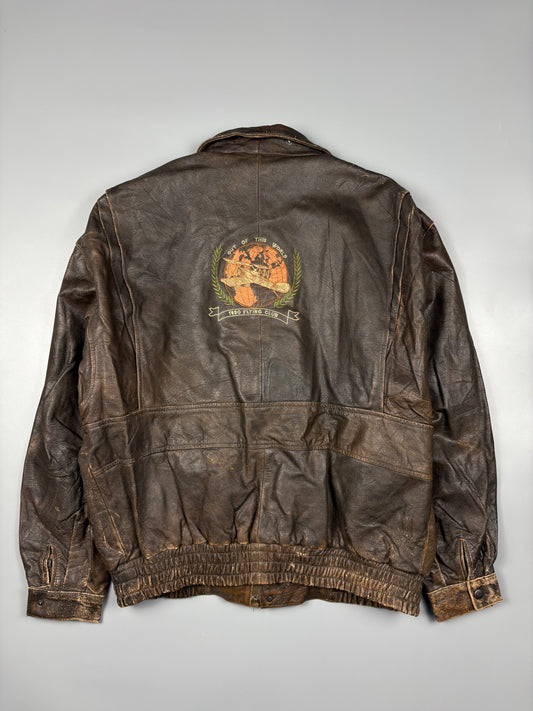 Vintage 1980s 'Out of this World' Embroidered Leather Jacket (L)