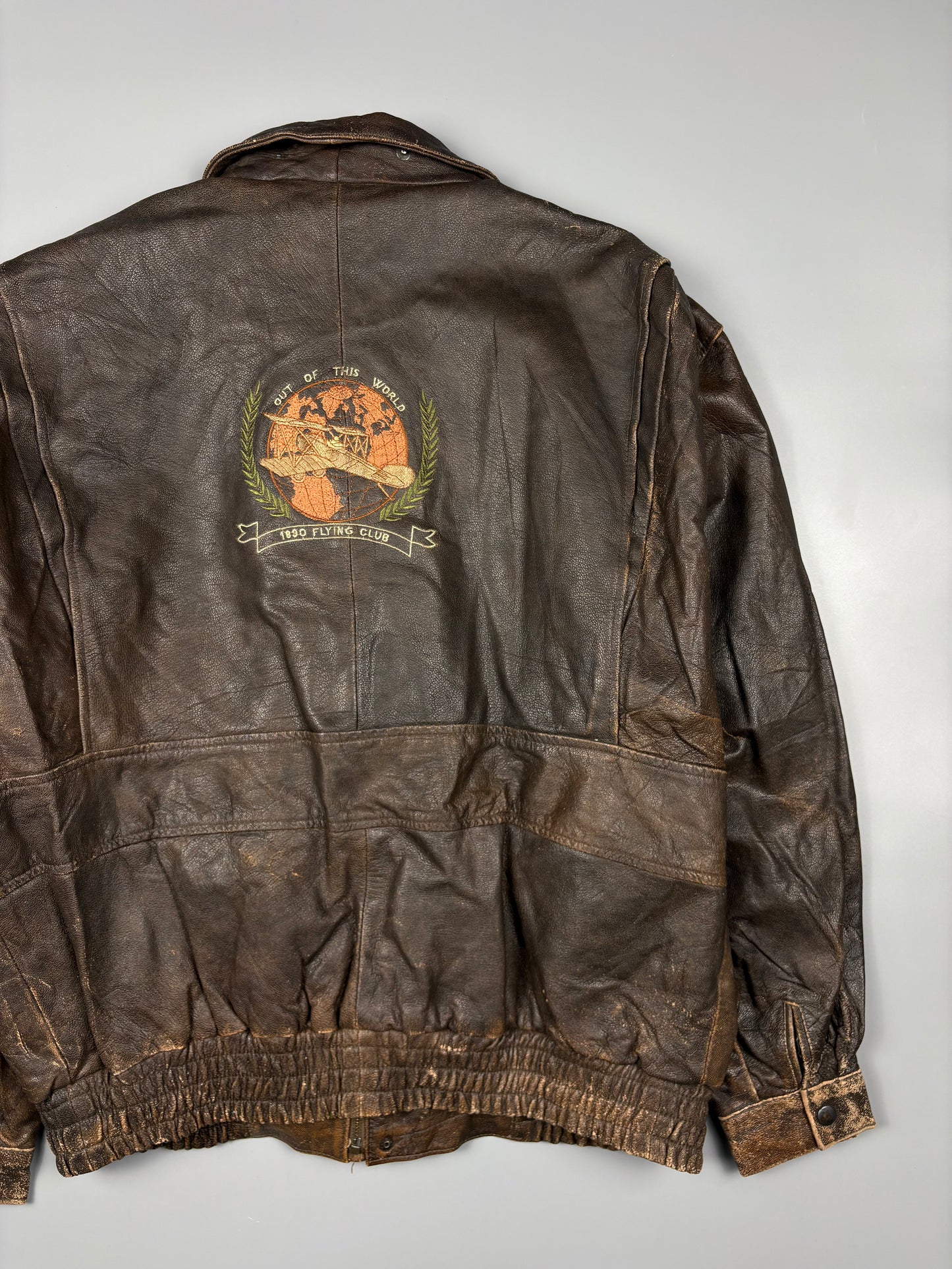 Vintage 1980s 'Out of this World' Embroidered Leather Jacket (L)