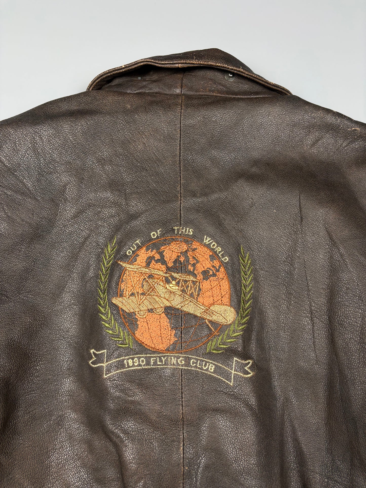 Vintage 1980s 'Out of this World' Embroidered Leather Jacket (L)