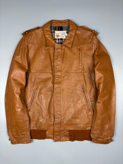 Vintage 1970s Sears Plaid Lined Leather Jacket (L)