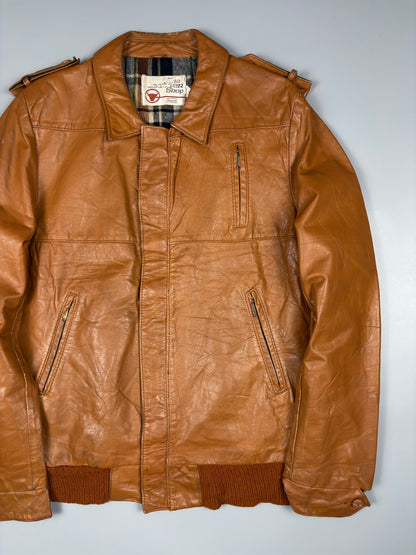 Vintage 1970s Sears Plaid Lined Leather Jacket (L)