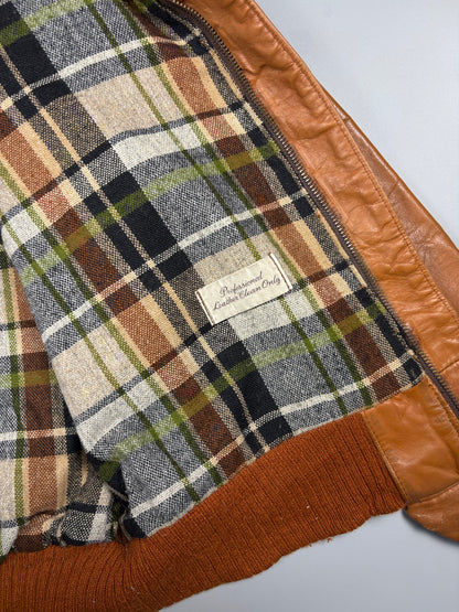 Vintage 1970s Sears Plaid Lined Leather Jacket (L)