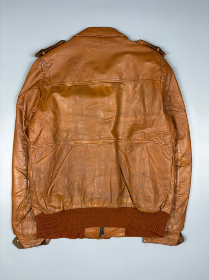 Vintage 1970s Sears Plaid Lined Leather Jacket (L)