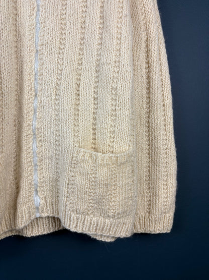 Vintage 1980s Ribbed Knit Zip-up Cream Sweater (L)