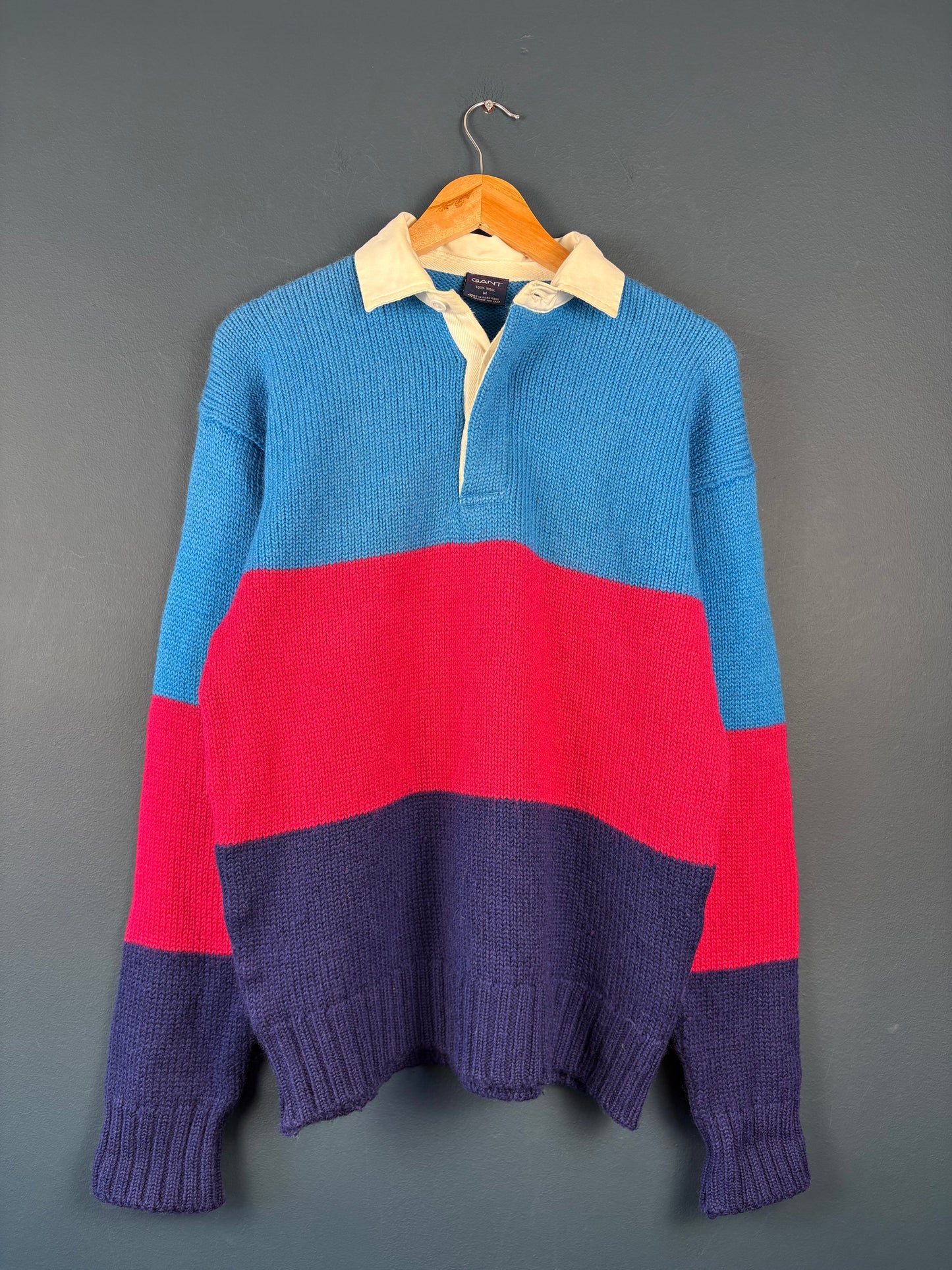 Vintage 90s GANT 100% Wool Colour Block Knit Rugby Top (M)