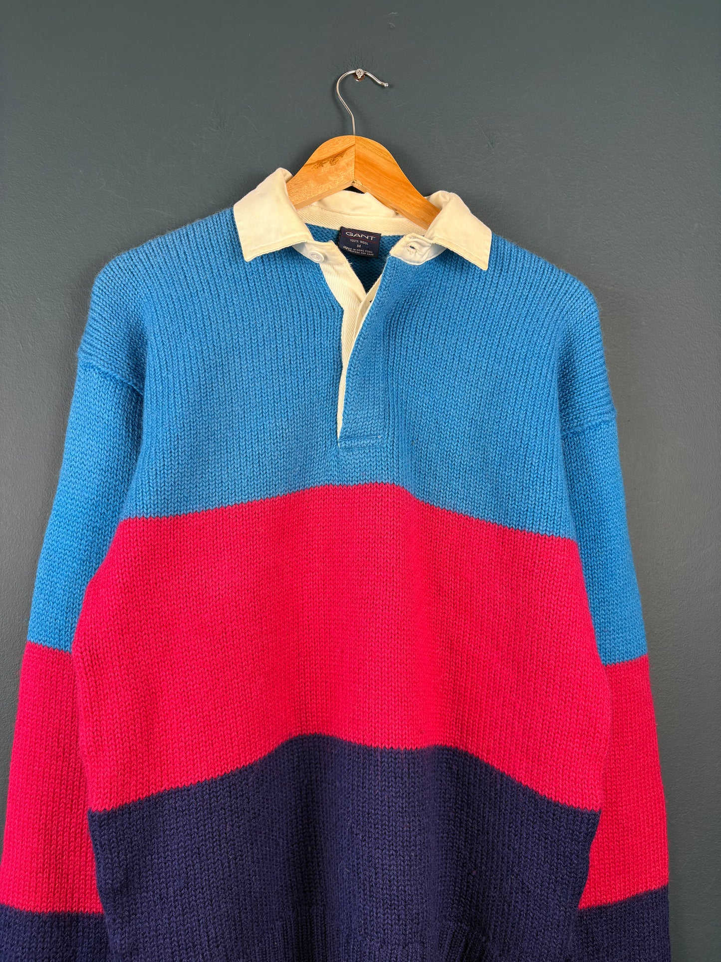 Vintage 90s GANT 100% Wool Colour Block Knit Rugby Top (M)